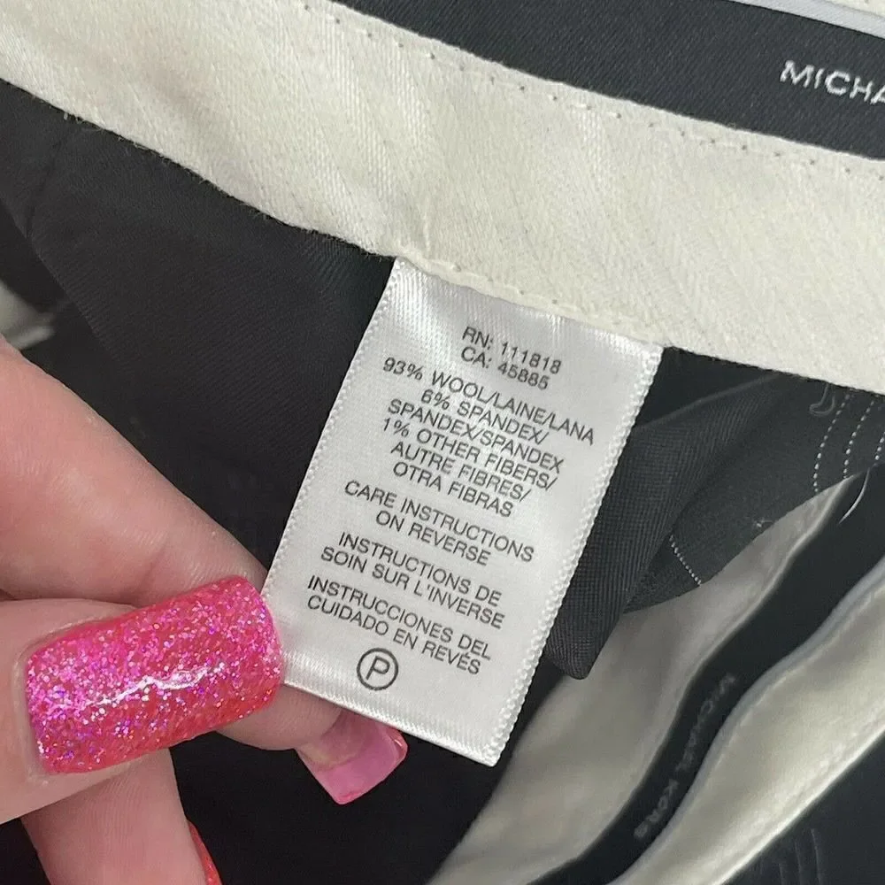 Michael Kors Dress Pants Black Wool Blend Trousers Pin Stripe Womens Size 6 Chic